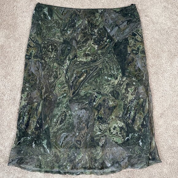 Connected Apparel Midi Skirt Womens XL Green Geode Bohemian Earthy Retro Y2K MTV - Picture 1 of 8